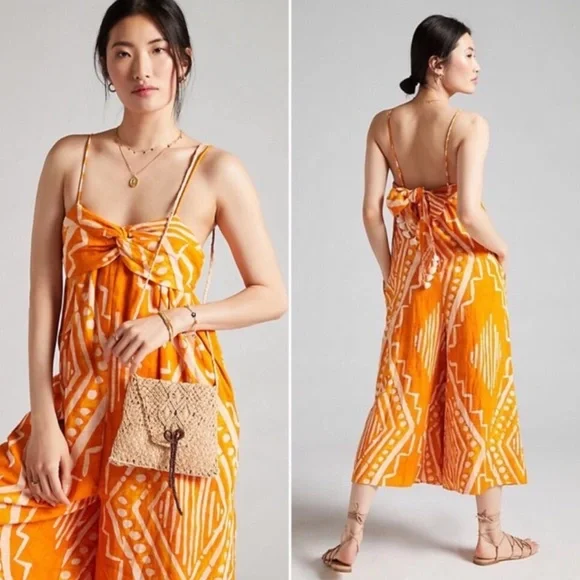 NWT ANTHROPOLOGIE PLEATED WIDE-LEG JUMPSUIT IN ORANGE size L - Picture 2 of 10